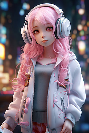 耳机少女可爱人偶模型