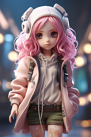 耳机少女3D可爱模型