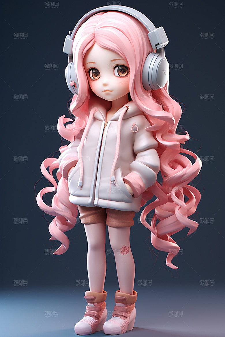 耳机少女立体时尚模型
