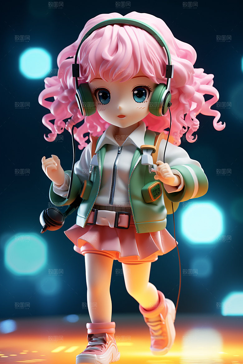 耳机少女可爱人物模型