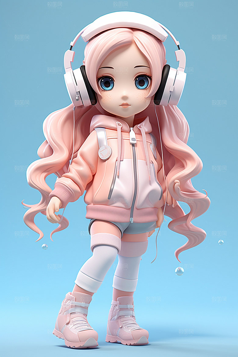 耳机少女时尚卡通模型
