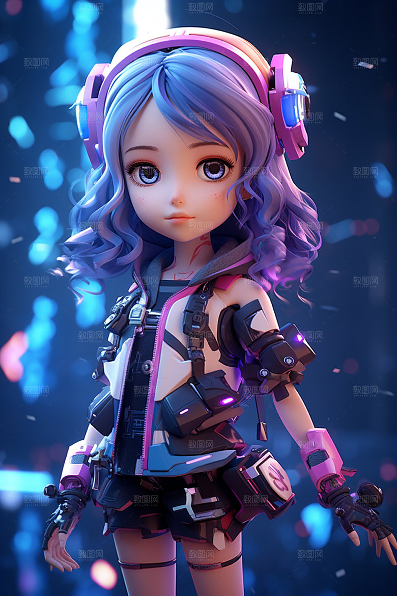 耳机少女3D人物模型