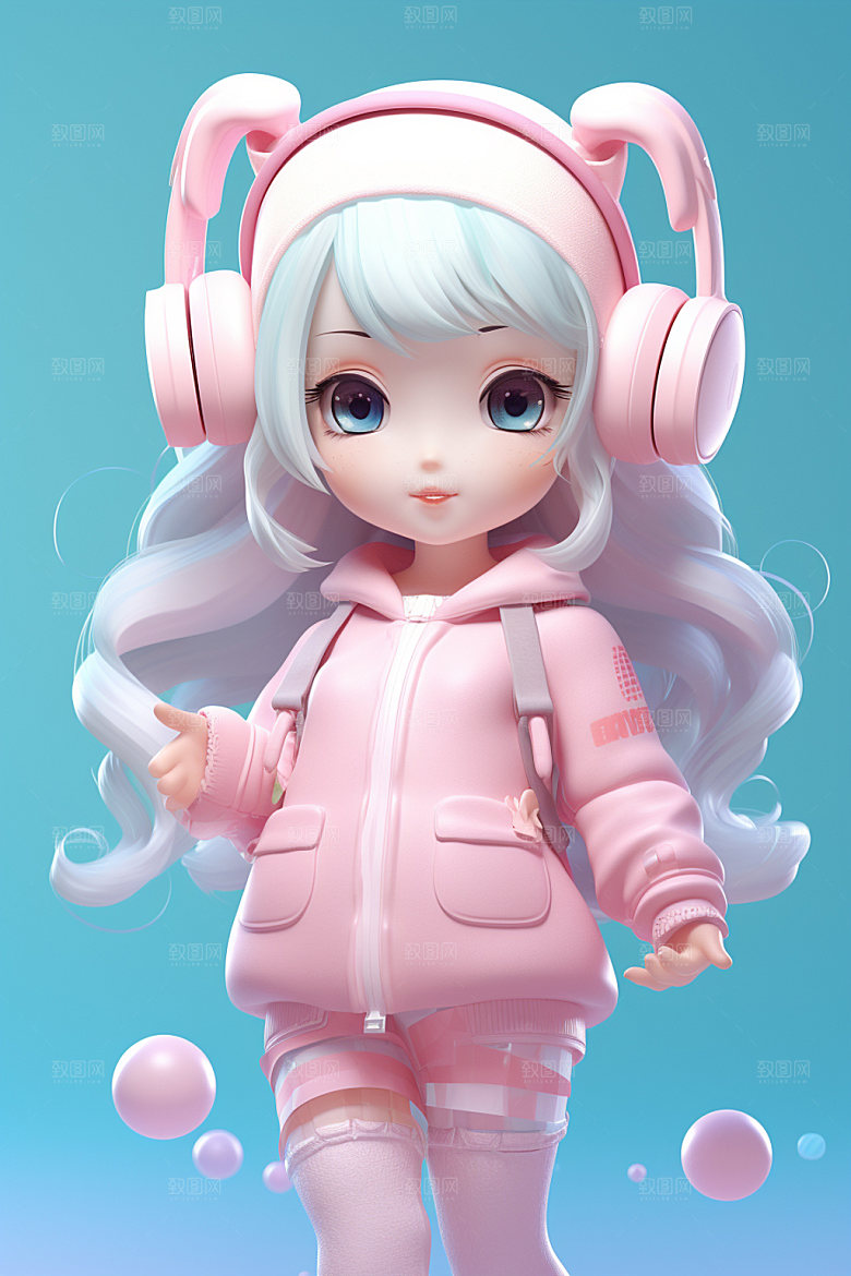 耳机少女形象立体模型
