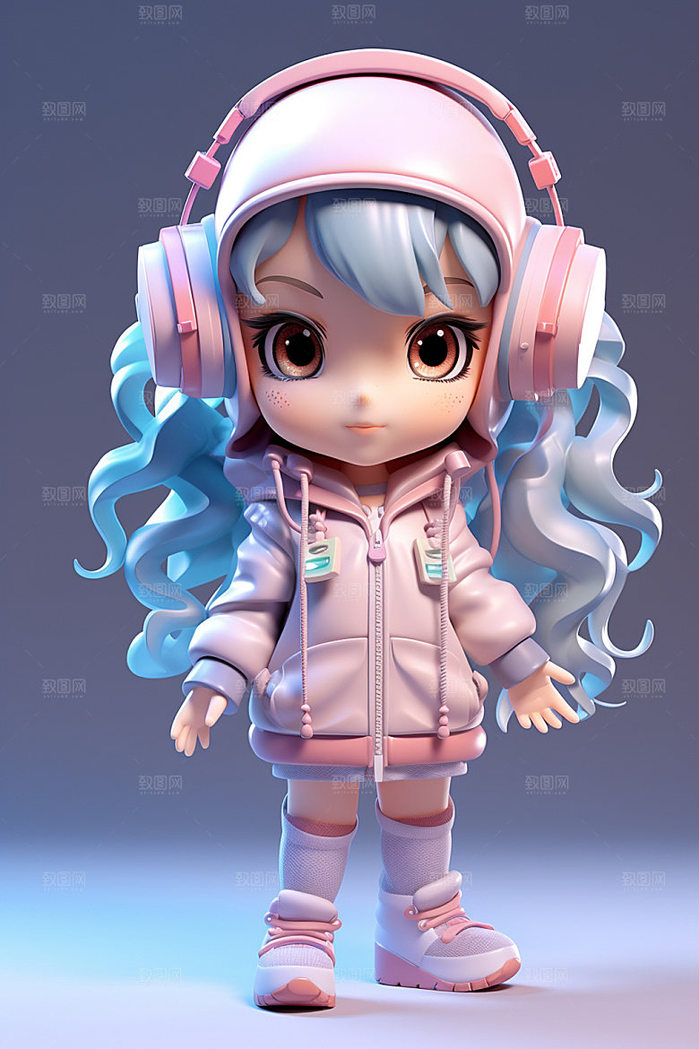 耳机少女可爱立体模型