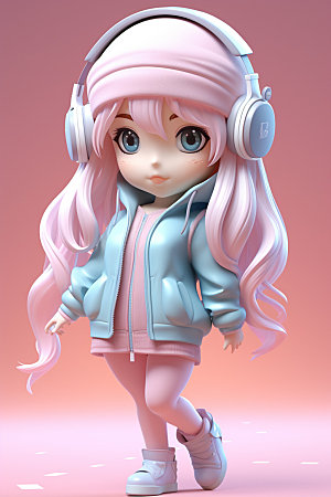耳机少女卡通3D模型