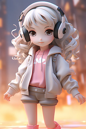 耳机少女3D可爱模型