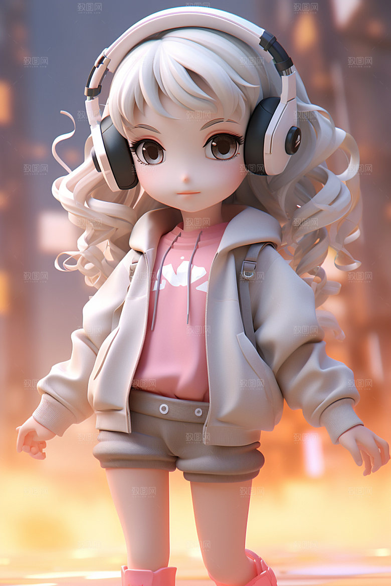 耳机少女3D可爱模型