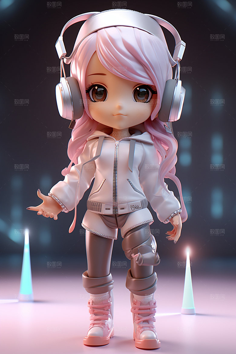 耳机少女时尚人物模型