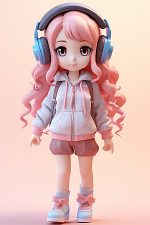 耳机少女3D形象模型