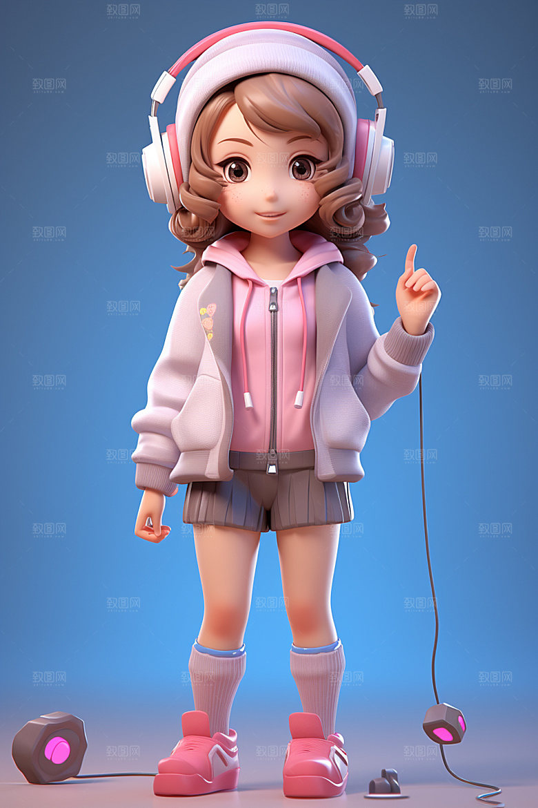 耳机少女形象立体模型