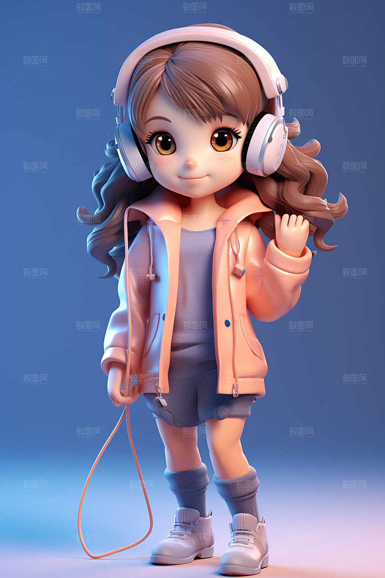 耳机少女人物人偶模型