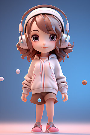 耳机少女3D人物模型
