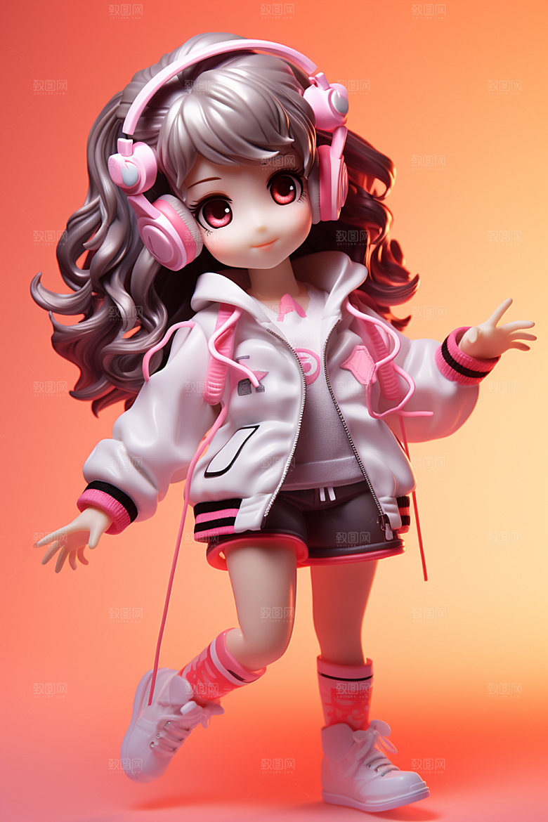 耳机少女立体人偶模型