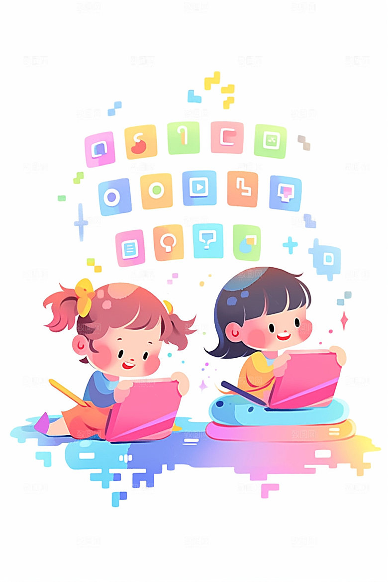 儿童编程计算机游戏插画