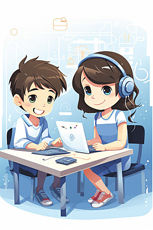 儿童编程游戏计算机插画