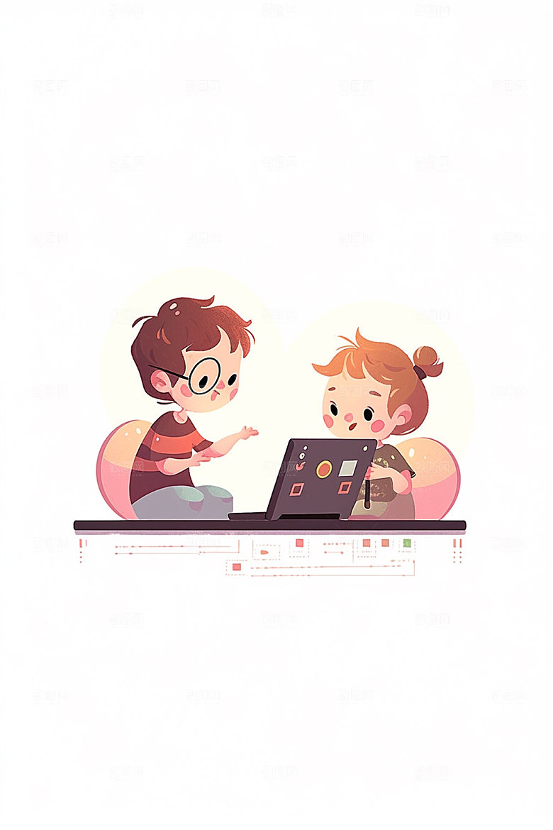 儿童编程游戏少年插画