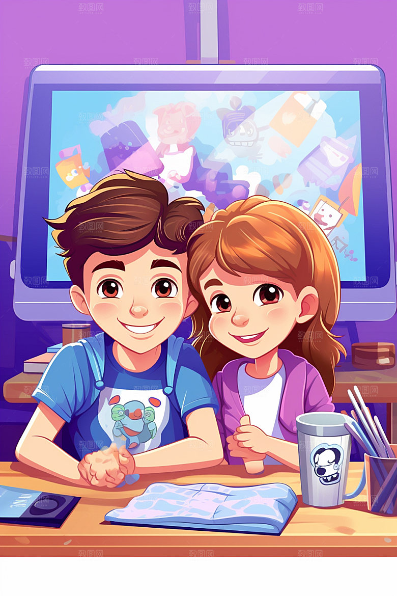 儿童编程聪明卡通插画