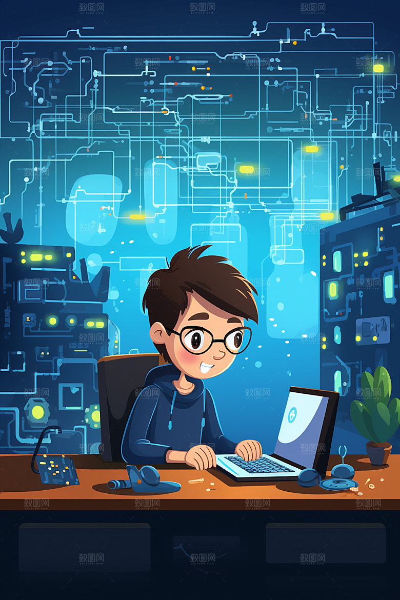 儿童编程智力开发聪明插画