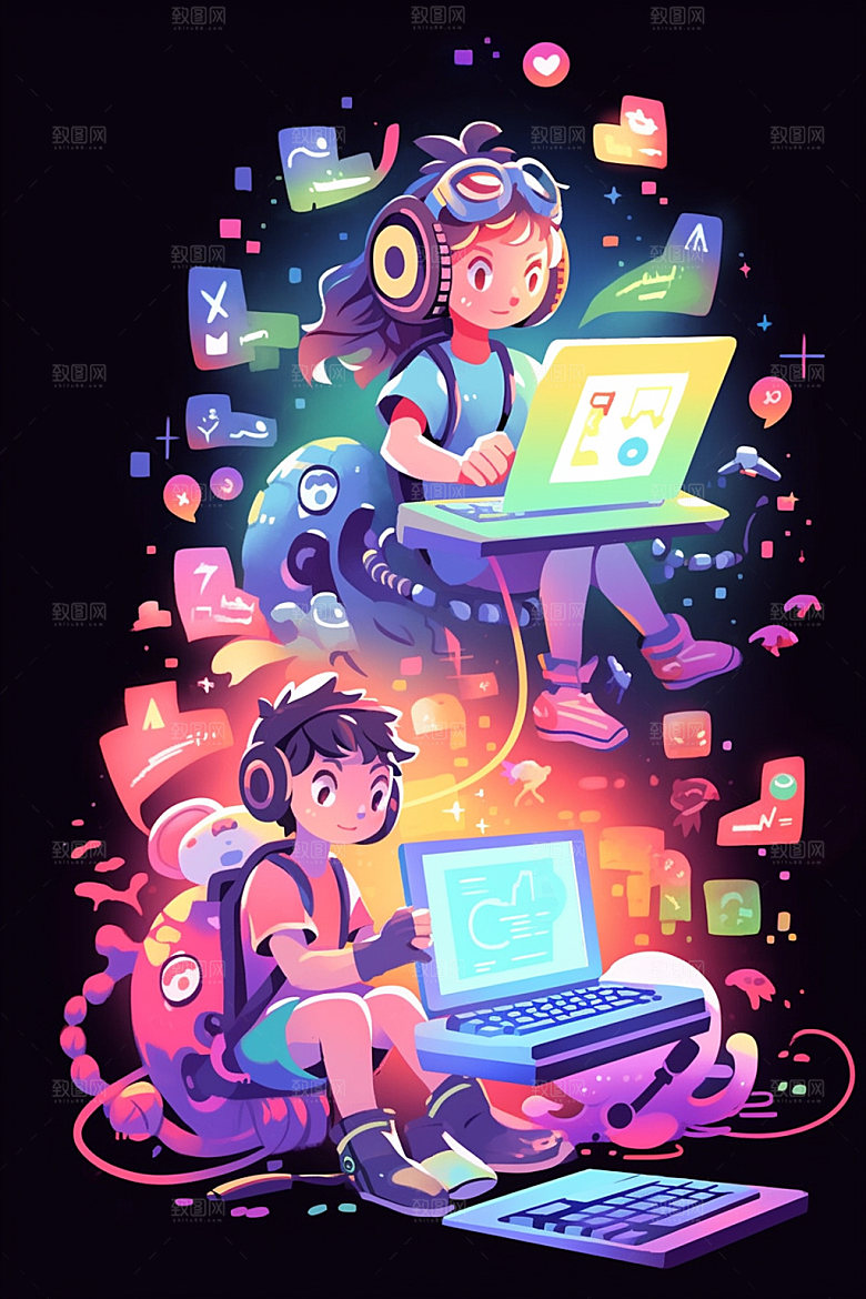 儿童编程智力开发天才插画