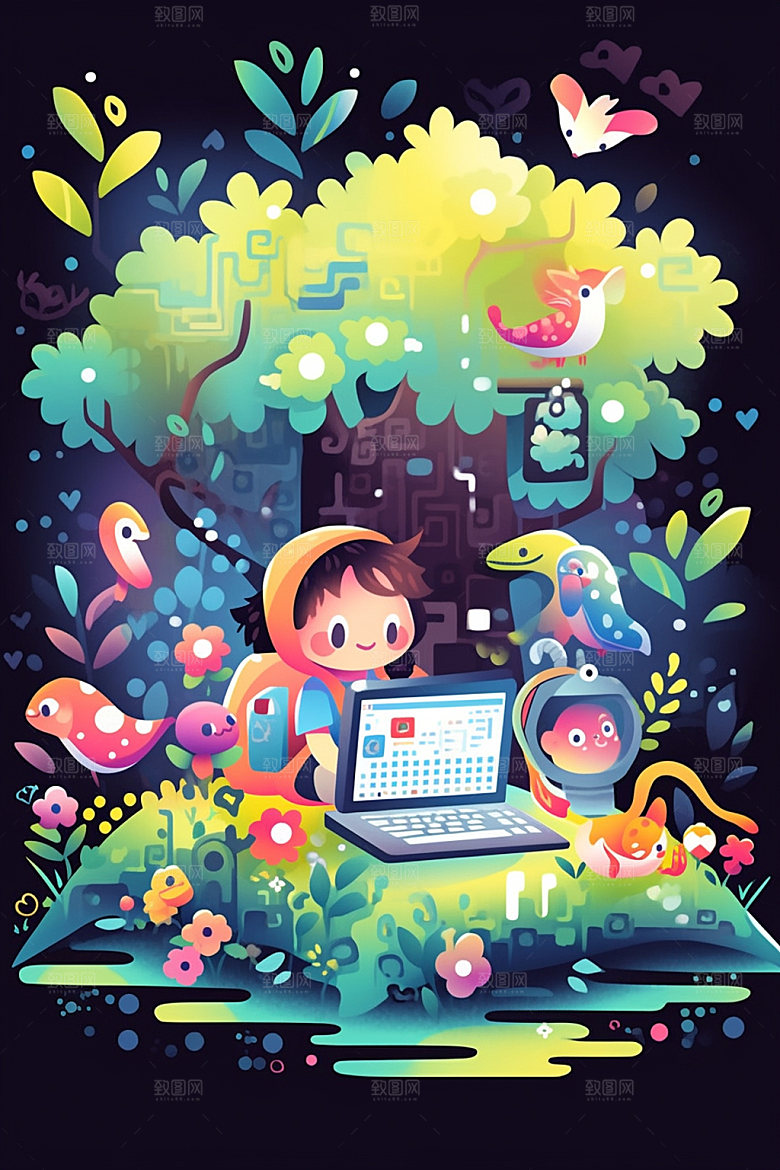 儿童编程智力开发计算机插画