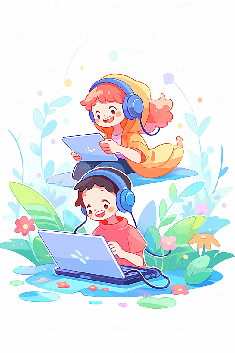儿童编程卡通智力开发插画