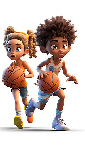 儿童篮球运动立体人物模型
