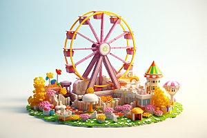儿童乐园彩色游乐园模型