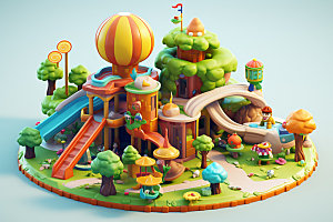 儿童乐园游乐园场景模型