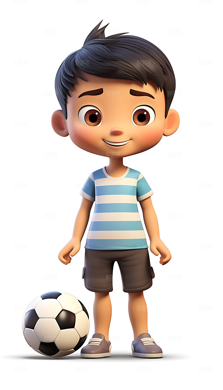 儿童足球3D立体人物模型