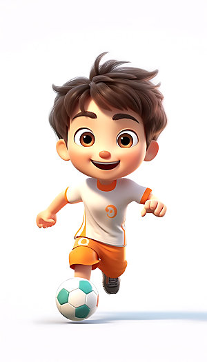 儿童足球3D高清人物模型