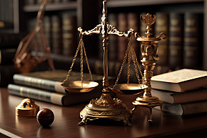法律天秤创意法律书籍摄影图