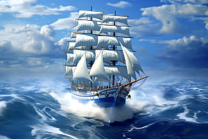 帆船航海乘风破浪摄影图