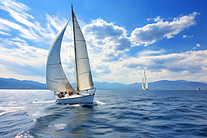 帆船航行乘风破浪摄影图