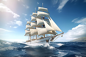 帆船航海拼搏挑战摄影图