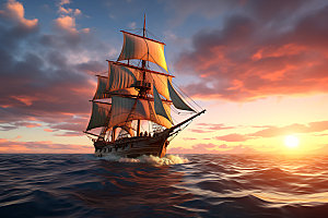 帆船航海乘风破浪拼搏摄影图