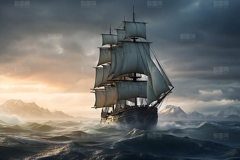 帆船航海企业精神拼搏摄影图