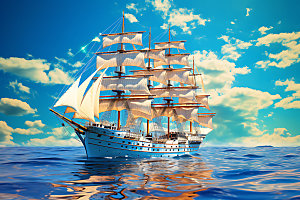 帆船航海拼搏努力摄影图