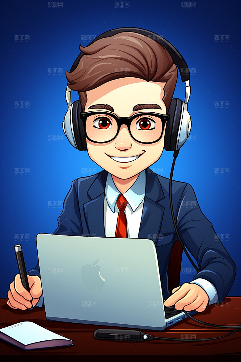 翻译官形象同声传译插画