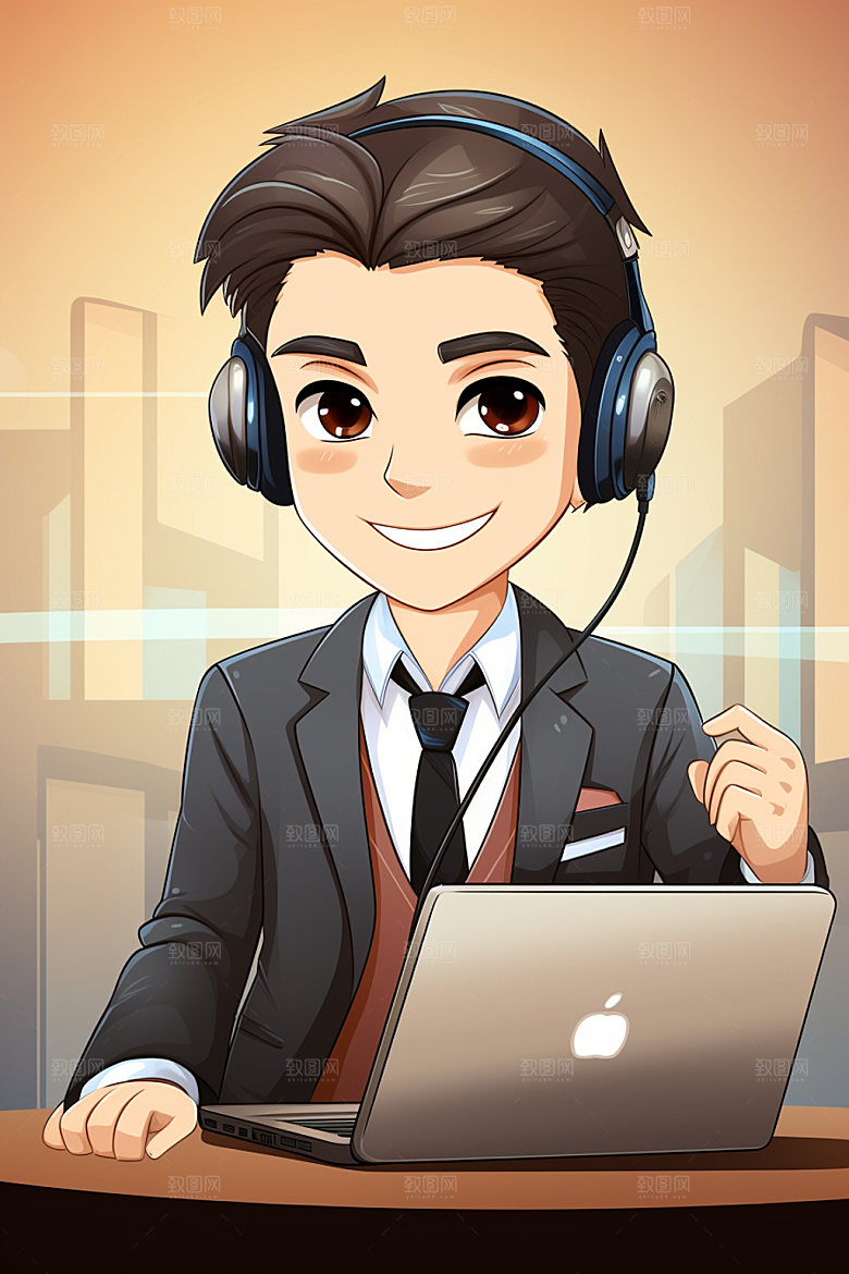 翻译官同声传译记者插画