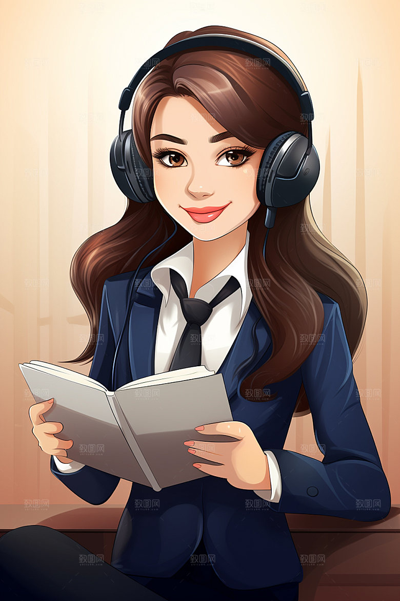 翻译官记者同声传译插画