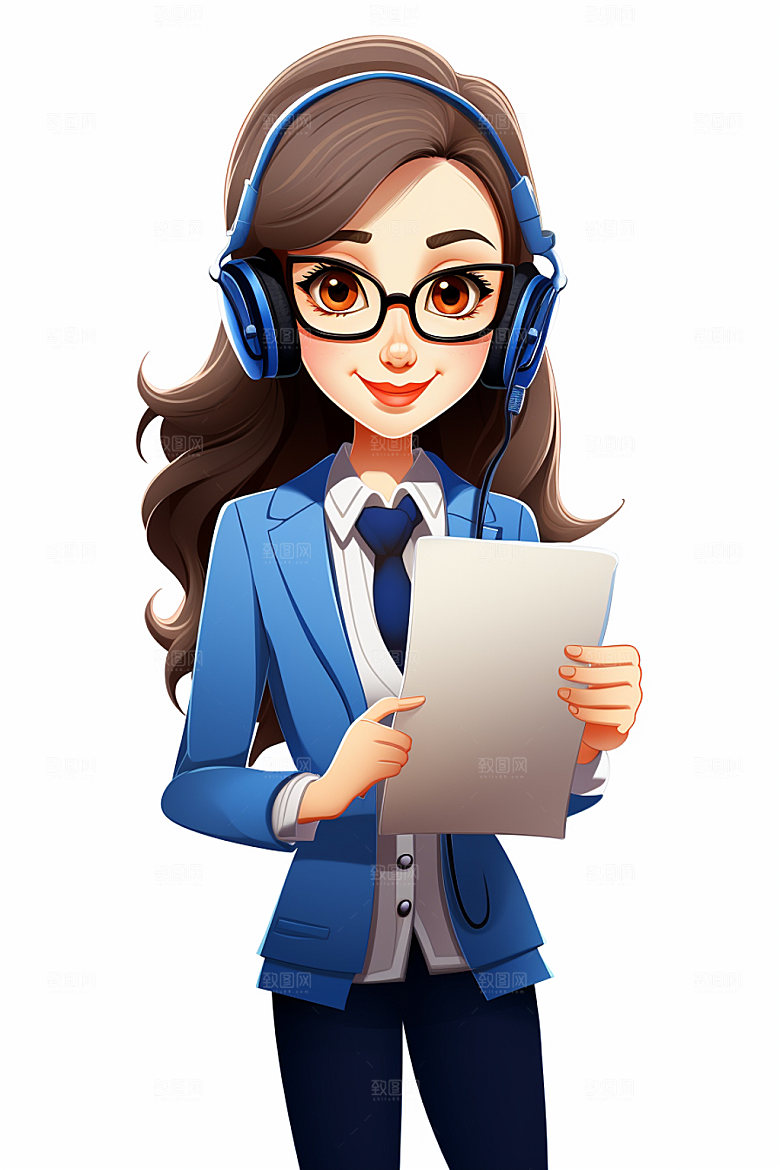 翻译官同声传译卡通插画