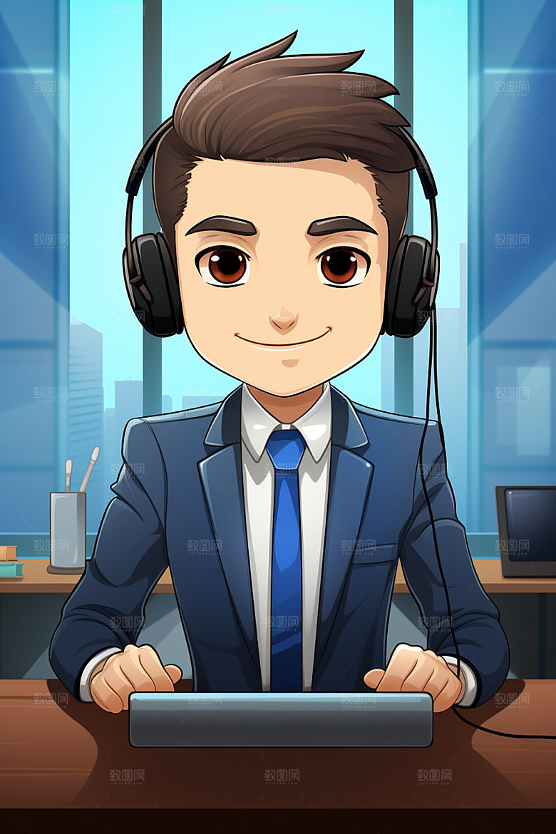 翻译官卡通同声传译插画
