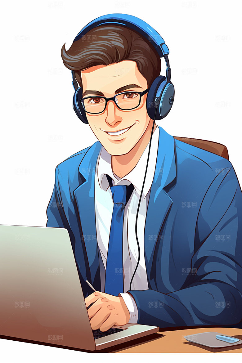 翻译官记者人物插画