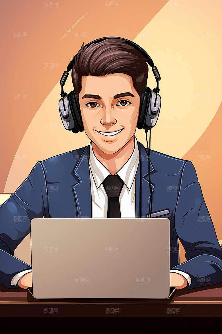 翻译官新闻播报记者插画