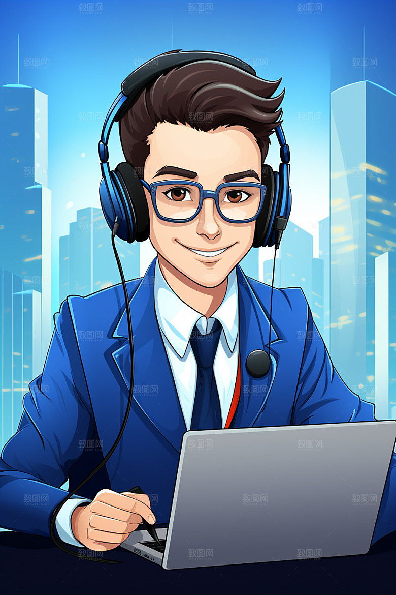 翻译官同声传译记者插画
