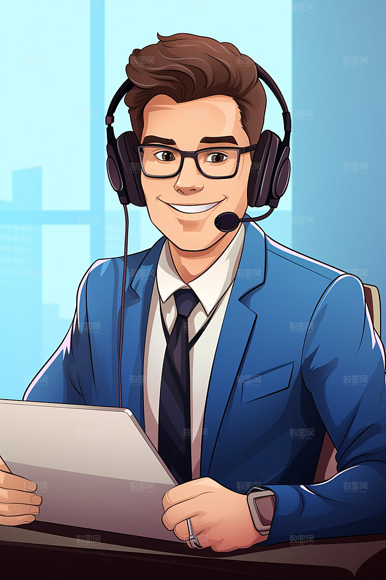 翻译官同声传译新闻播报插画