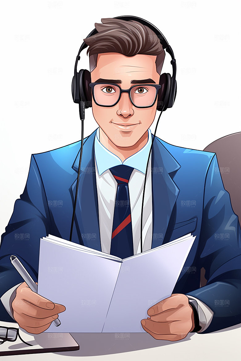 翻译官同声传译形象插画
