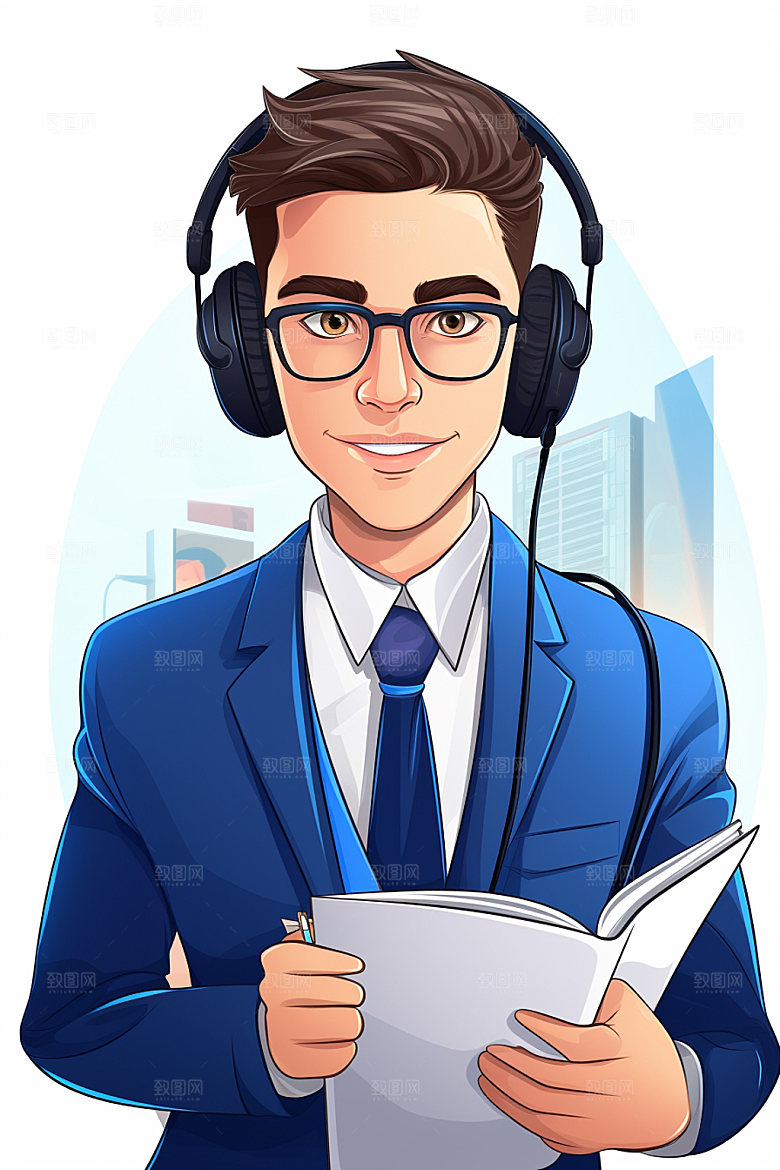 翻译官人物记者插画