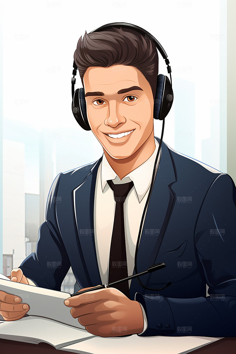 翻译官新闻播报人物插画
