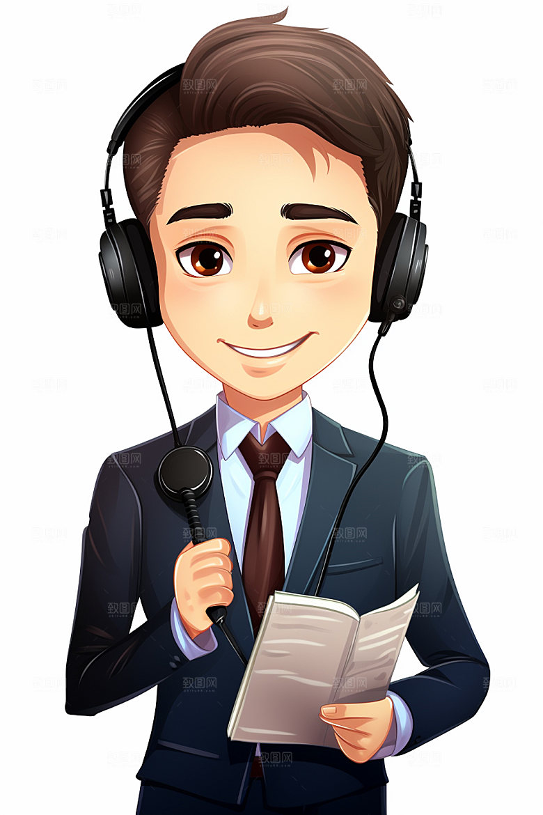 翻译官卡通同声传译插画